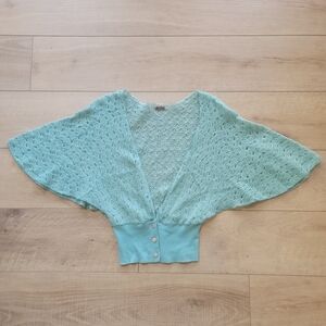 Gibson Mint Open Knit Cropped Mohair Blend Batwing Cardigan Sweater Small